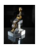 Bronze sculpture woman with bird on acrylic base 21x11x8cm.