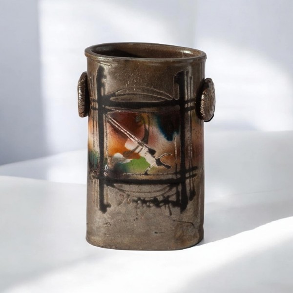 Vase ceramic stoneware raku 16.5x11cm