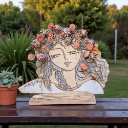 Γυναίκα με λουλούδια επιτραπέζιο γλυπτό κεραμικό stoneware 20.5x24cm