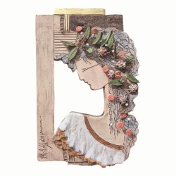 Wallpiece woman with flowers & olive leaves 39x26cm