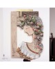 Επιτοίχιο γλυπτό γυναίκα με λουλούδια & φύλλα ελιάς από πηλό stoneware 39x26cm