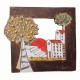 ΅Wallpiece sculpture with houses lemon tree & lifetree  on frame , the tree of life clay stoneware 28x25 cm