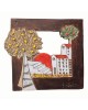 ΅Wallpiece sculpture with houses lemon tree & lifetree  on frame , the tree of life clay stoneware 28x25 cm