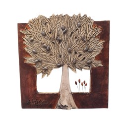΅Wallpiece olive tree on frame , the tree of life clay stoneware 27x24 cm