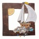 Επιτοίχιο γλυπτό με καράβι ιστιοπλοϊκό σε κορνίζα από πηλό stoneware 28x25 cm