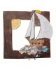 ΅Wallpiece sculpture with sailboat on frame clay toneware 28x25 cm