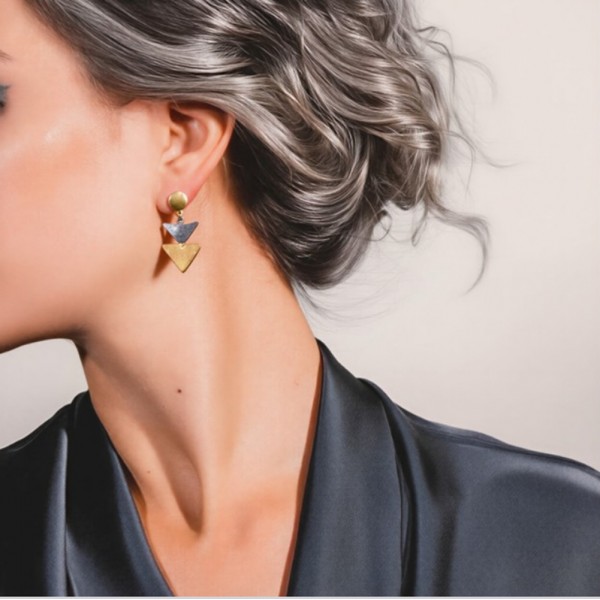 Σκουλαρίκια σε ασήμι 925° & ματ επιχρύσωση 3.5x1.5cm