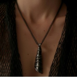 Pendant silver 925° & rhodium silver 925° 6.5x1.5cm double chain 50cm