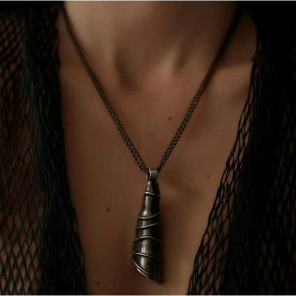 Pendant silver 925° & rhodium silver 925° 6.5x1.5cm double chain 50cm