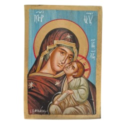 Icon Virgin Mary & Christ egg tempera old wood 17x12x2cm