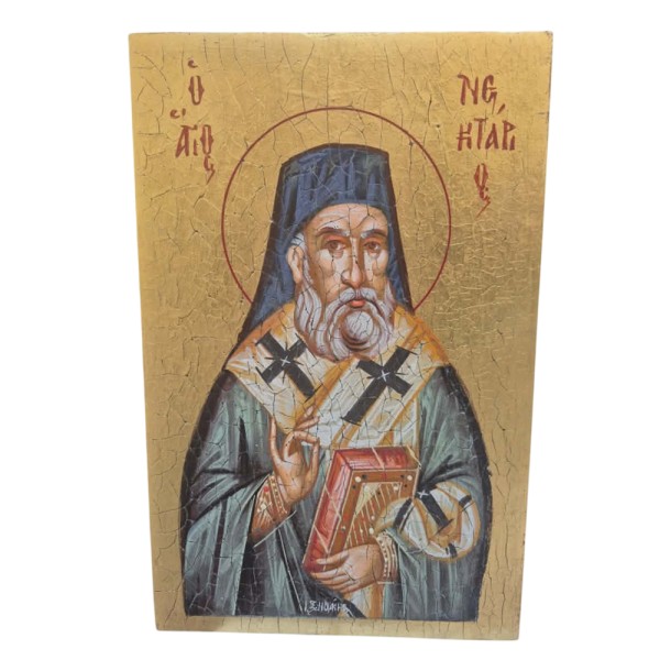 Icon Saint Nektarios egg tempera on wood 27x20x3cm