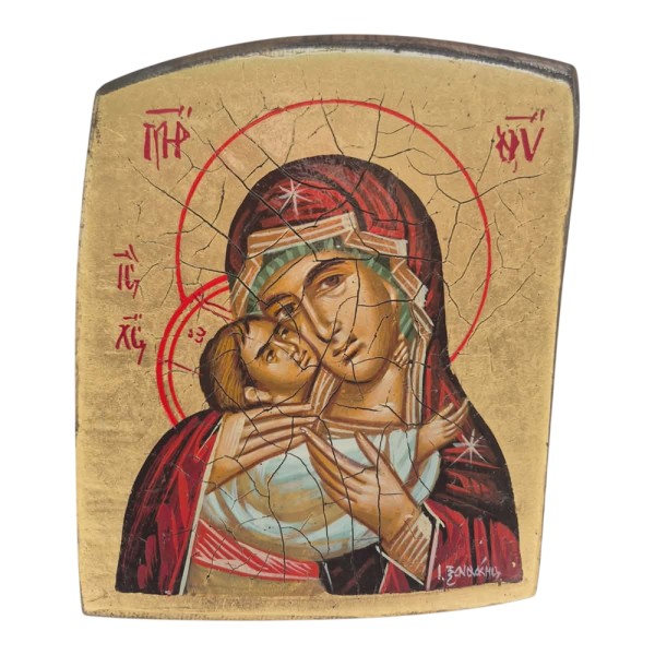 Icon Virgin Mary & Christ egg tempera old wood 20x17x3cm