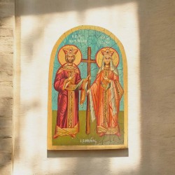 Icon Saint Konstantinos & Helen egg tempera on wood 22x14cm