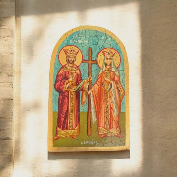 Icon Saint Konstantinos & Helen egg tempera on wood 22x14cm
