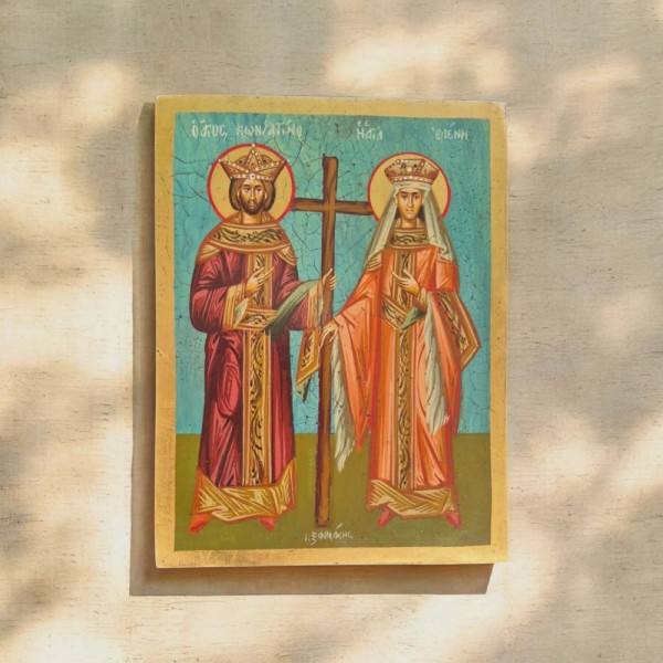 Εικόνα 'Αγιου Κωνσταντίνου & Ελένης αυγοτέμπερα σε ξύλο 26x19x3cm
