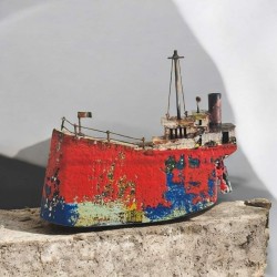 Καράβι επιτοίχιο & επιτραπέζιο με ξύλο , μπρούντζο & ακρυλικά χρώματα 21x17x2cm