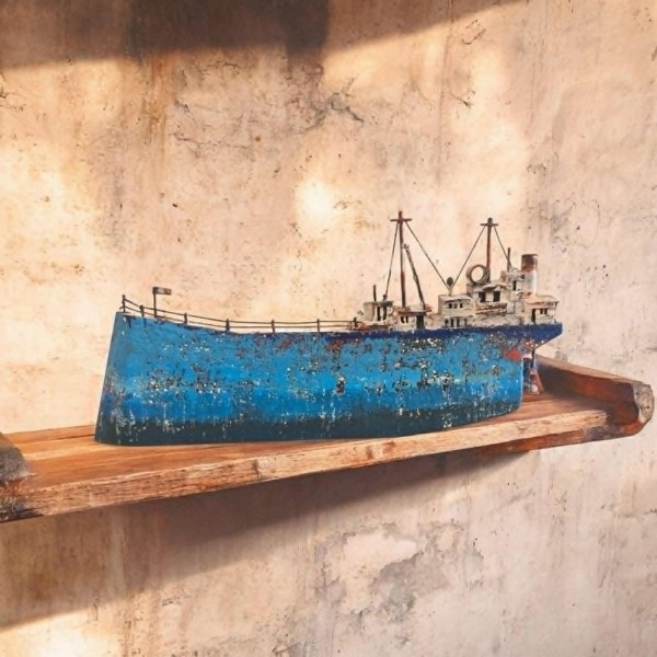Ship bronze wood acrylic colours 18x20x7cm