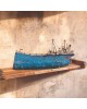 Ship wallpiece & tableware bronze wood acrylic colours 24x41x2cm