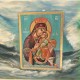 Icon Jesus Christ & Virgin Mary of the sea egg tempera on wood 25x18cm