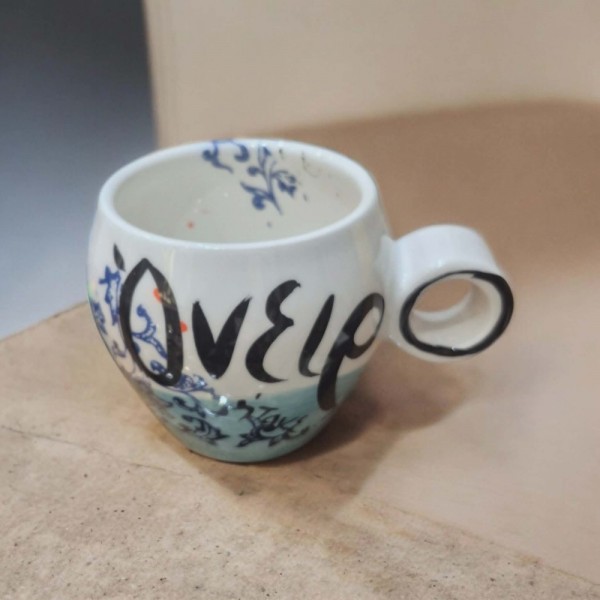 Mug handmade handpainted clay 9cm
