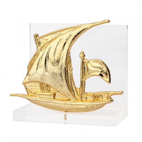 Cardholder sailboat ship - Latini , bronze on acrylic base 9x8x4.5 cm