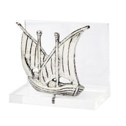 Cardholder Two Masted Latini ship silver plated brass on acrylic base 9x8x4.5 cm