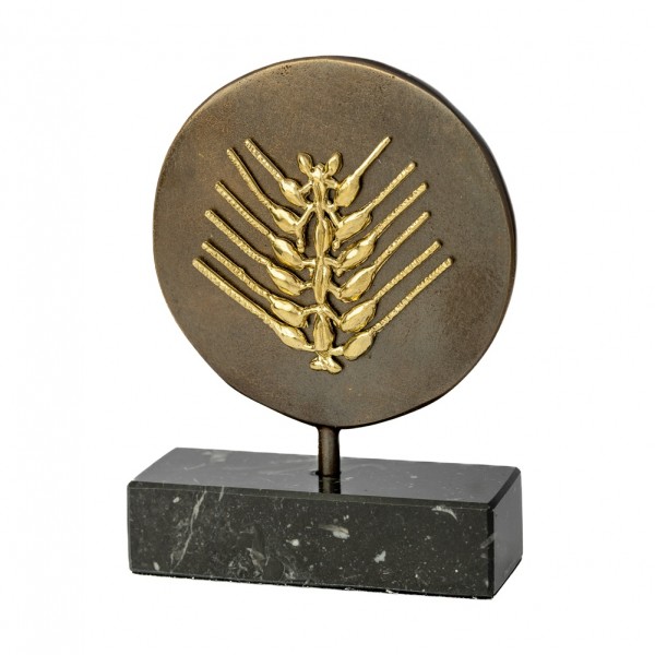 The ear of wheat goldplated 24K brass & patina on black marble base 11x7x3cm