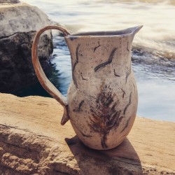 Jug - vase with trees & birds clay stoneware & porcelain 21x20cm.
