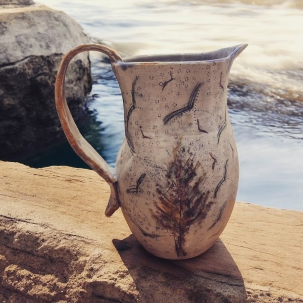 Κανάτα με δέντρα & πουλιά πηλός stoneware , πορσελάνη, 21x20cm.