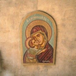 Εικόνα επιτοίχια Παναγιά Η Γλυκοφιλούσα Χριστός Αυγοτέμπερα σε ξύλο 17x12x2cm