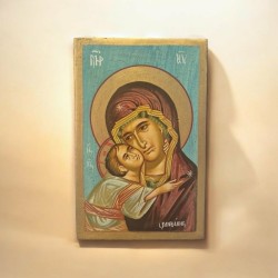 Εικόνα Παναγιά & Χριστός αυγοτέμπερα σε παλαιό ξύλο 22x14cm