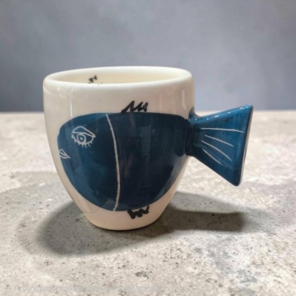 Mug handmade handpainted clay 7,3cm