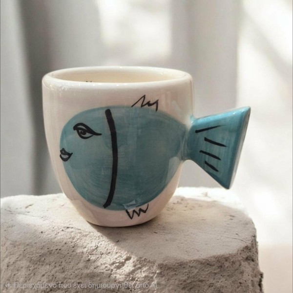 Mug handmade handpainted clay 7,3cm