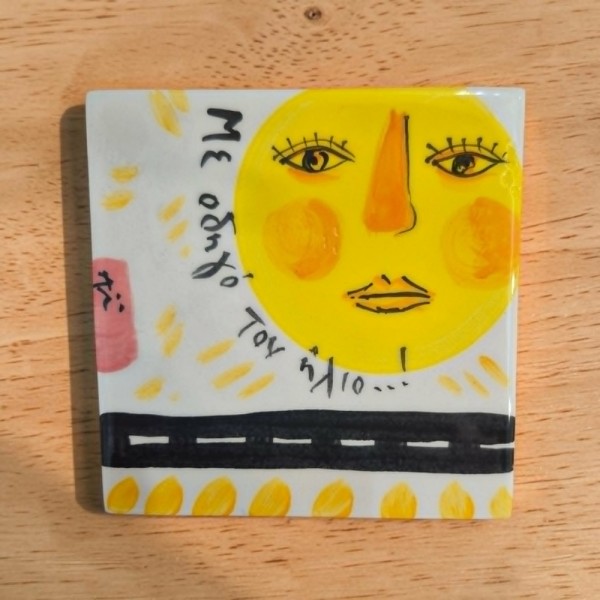 Coaster handpainted clay 10x10cm
