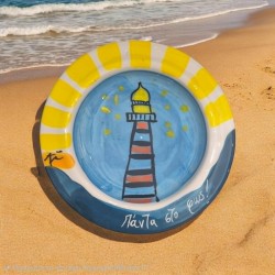 Platter lighthouse handmade handpainted with message clay 16.5x2.5cm