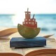 Ship handmade bronze on wood base 15x14x4cm.
