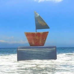 Καράβι χειροποίητο από ορείχαλκο σε ξύλινη βάση 10x7x2.5cm