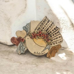 Επιτοίχιο πουλί με διπλές καρδιές  πηλός stoneware 21.5x26cm