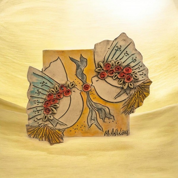Επιτοίχιο ζευγάρι περιστέρια πηλός stoneware 27x27cm