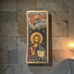 Εικόνα ο Ιησού Χρηστός ο Παντοκράτωρ αυγοτέμπερα σε παλαιό ξύλο 35x15.5cm