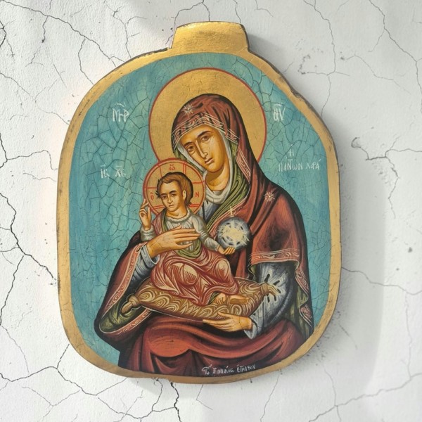 Icon Virgin Mary The Joy of All painting egg-tempera wood gold 24K 37x27cm