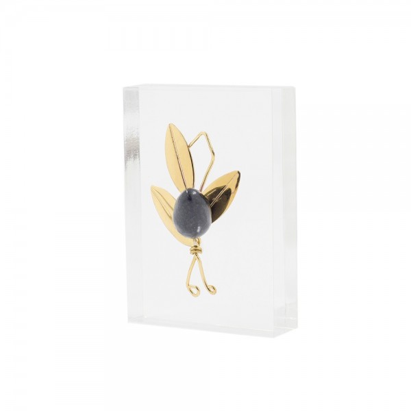Handmade brass olive branch on a clear acrylic base. 7x5x1.5cm
