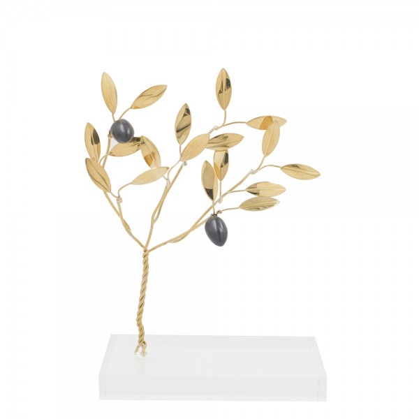 Handmade brass olive tree on clear acrylic base 18x15x7cm