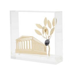 The Parthenon with an Olive Tree – Handcrafted brass creation in a clear acrylic display case12x12x4cm
