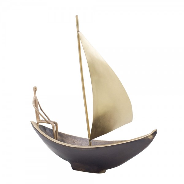 Brass Sailboat with sailor sculpture, 20x20x7cm