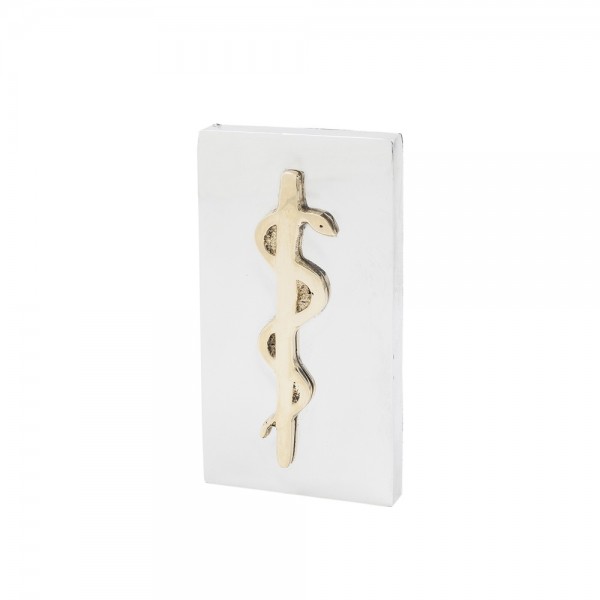 Brass & aluminium Paperweight featuring the Medical Symbol. 11x6cm