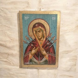 Εικόνα η Θαυματουργή Παναγία Επτάσπαθη αυγοτέμπερα σε ξύλο 17x11.5cm