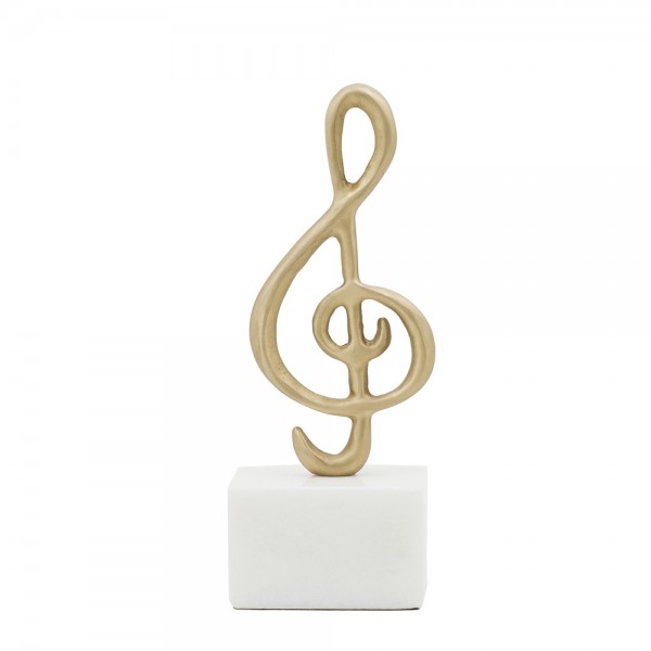 Handcrafted brass treble clef with a matte finish on a marble base 21x8x5cm