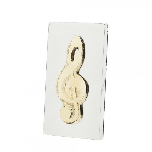 Handcrafted treble clef made of brass embedded in an aluminum base 11x6cm